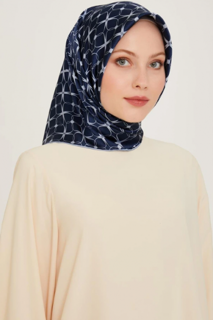 Armine Tivil İpek Eşarp 9207-33 Lacivert Karışık Desen