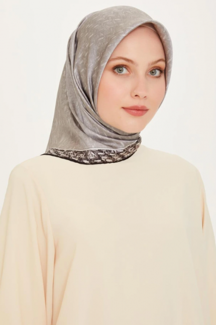Armine Tivil İpek Eşarp 9230-02 Gri Karışık Desen