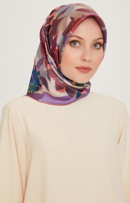 Armine Tivil İpek Eşarp 9238-01 Mor Karışık Desen