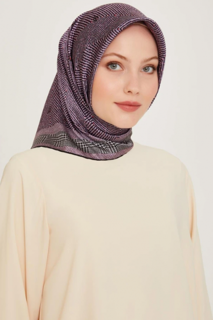 Armine Tivil İpek Eşarp 9252-32 Mor Karışık Desen