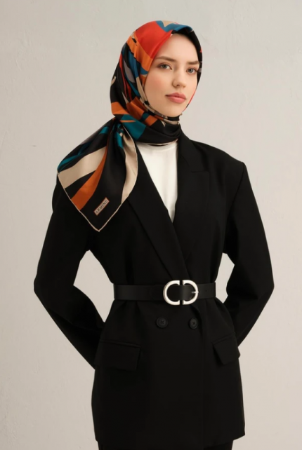 Armine Tivil İpek Eşarp 9328-52 Siyah Karışık Desen