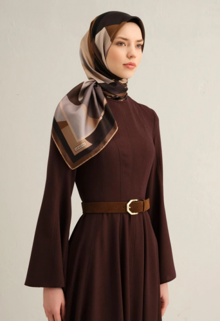 Armine Sura İpek Eşarp 9331-59 Kahverengi Karışık Desen