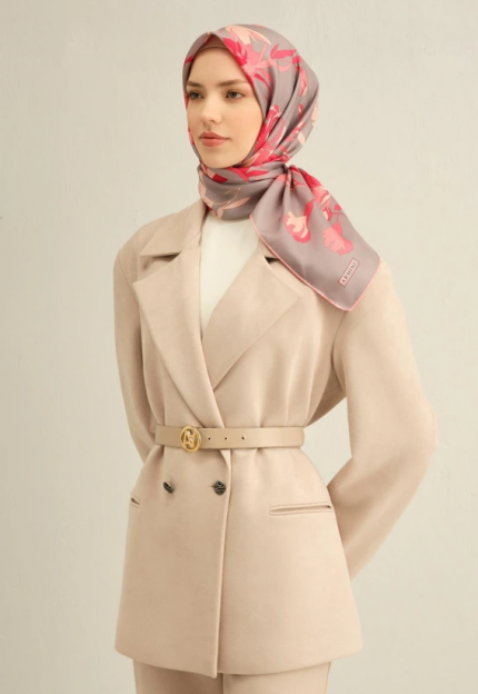 Armine Sura İpek Eşarp 9342-33 Gri Karışık Desen
