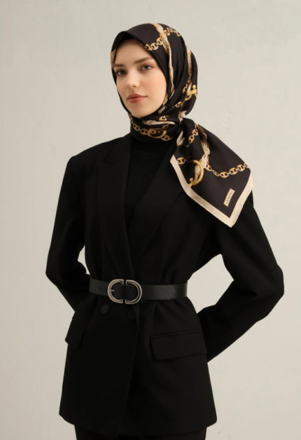 Armine Tivil İpek Eşarp 9346-09 Siyah Karışık Desen