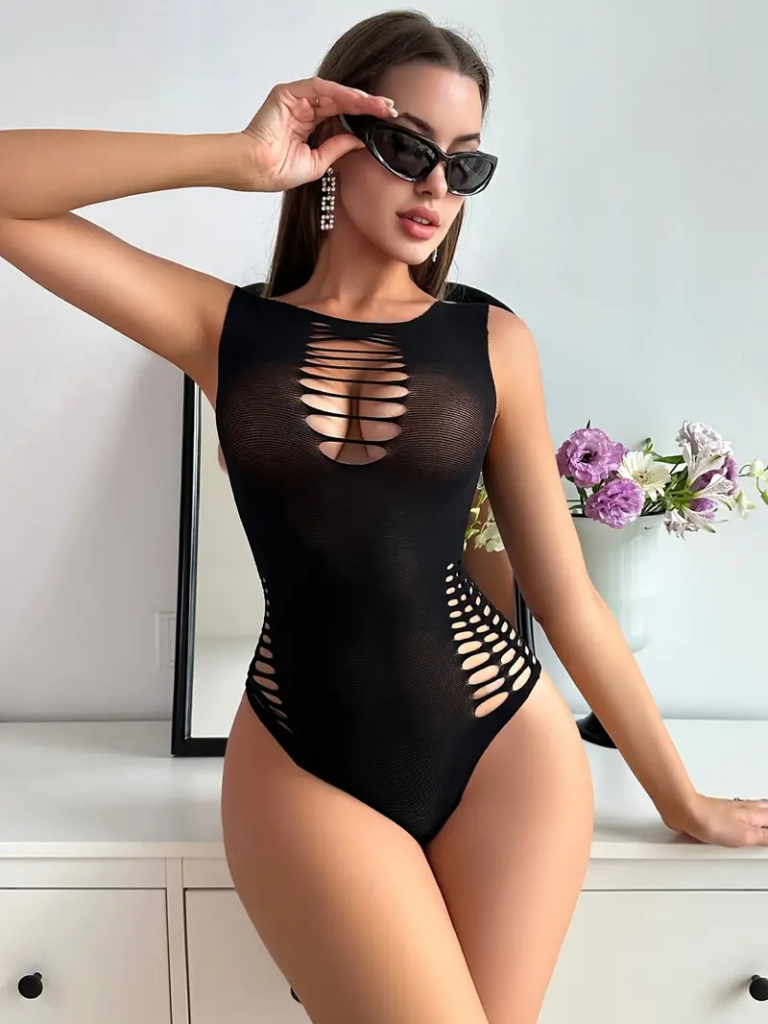 Kadın Sıfır Kol Göğüs, Sırt Ve Yanları Kesik Detay çıtçıtlı Viskon Bodysuit
