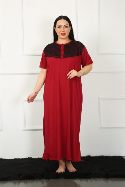 Modelisse - Big Dantelli Kısa Kol Bordo Anne Gecelik 1348