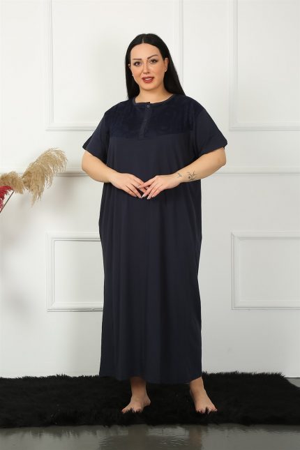 Modelisse - Big Dantelli Kısa Kol Lacivert Anne Gecelik 1348