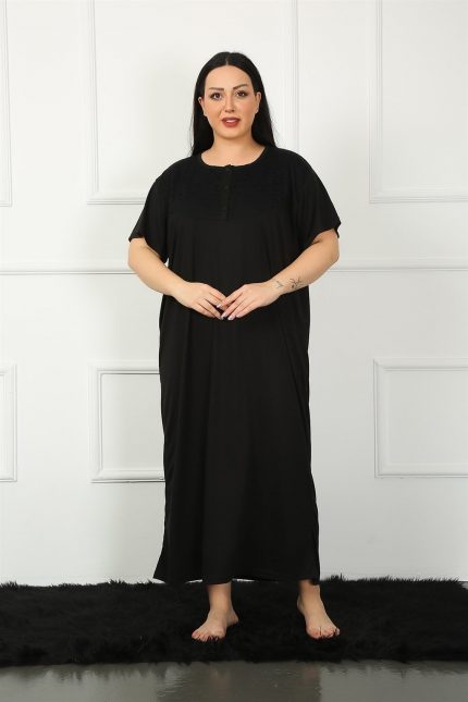 Modelisse - Big Dantelli Kısa Kol Siyah Anne Gecelik 1348