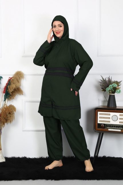 Modelisse - Büyük Beden Tesettür Mayo 60-62-64-66 Beden Haki 55015