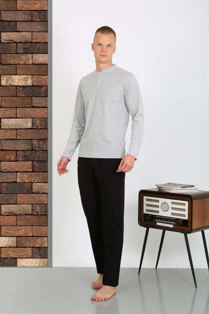 Modelisse - Erkek Penye Uzun Kol Pijama Takımı 6860 GRİ