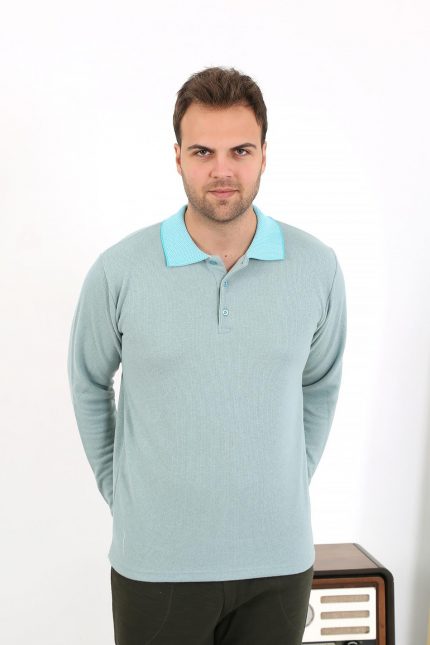 Modelisse - Erkek Polo Yaka Uzun Kol Penye Pijama Takımı 6862 Su Yeşili