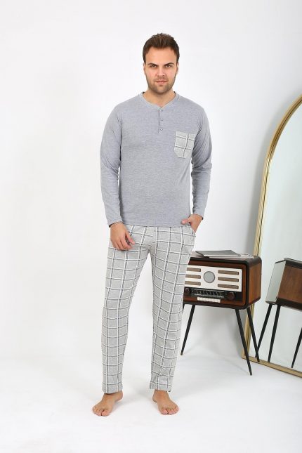 Modelisse - Erkek Uzun Kol Penye Gri Pijama Takımı 6861