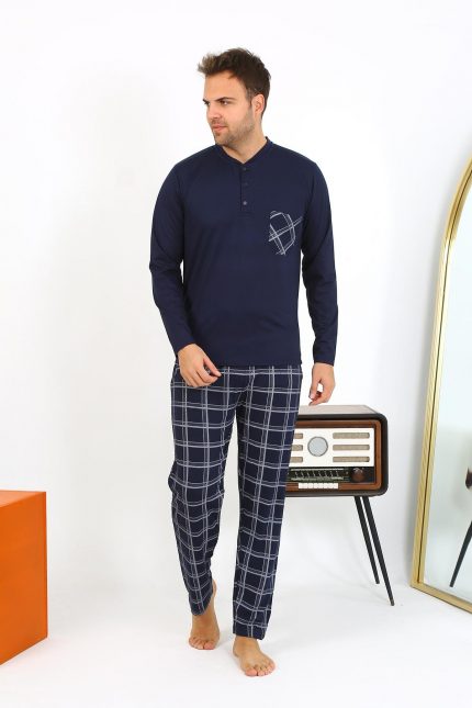 Modelisse - Erkek Uzun Kol Penye Lacivert Pijama Takımı 6861