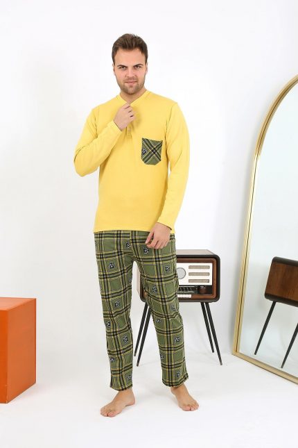 Modelisse - Erkek Uzun Kol Penye Sarı Pijama Takımı 6861
