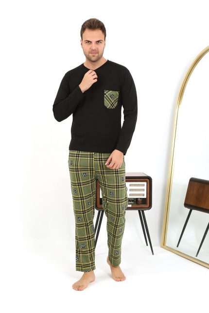 Modelisse - Erkek Uzun Kol Penye Siyah Pijama Takımı 6861