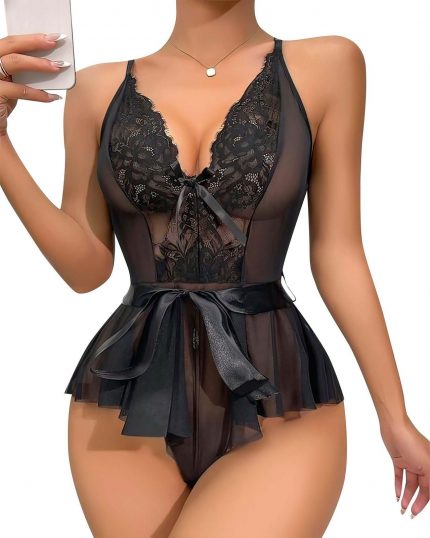 Modelisse - Kadın Fantezi Babydoll Dantel Gecelik T001 Siyah