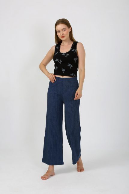 Modelisse - Kadın Kalın Askılı Body Bol Paça Pantolon 2`li Takım Siyah 4221