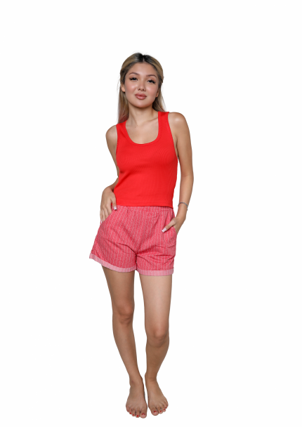 Modelisse - Kadın Kalın Askılı Şortlu Pijama Takım Kırmızı 3628