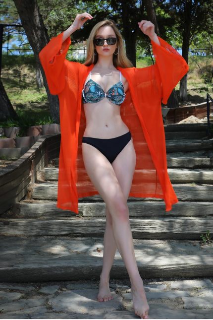 Modelisse - Kadın Kimono Pareo Plaj Elbisesi Turuncu 38040