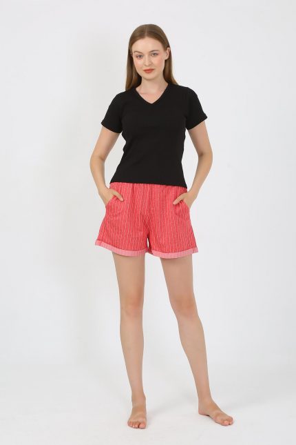 Modelisse - Kadın Kısa Kol Penye Şortlu Pijama Takım Siyah 3633
