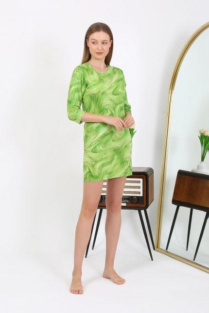 Modelisse - Kadın Micro Kumaş Mini Parlak Elbise 7420 Yeşil