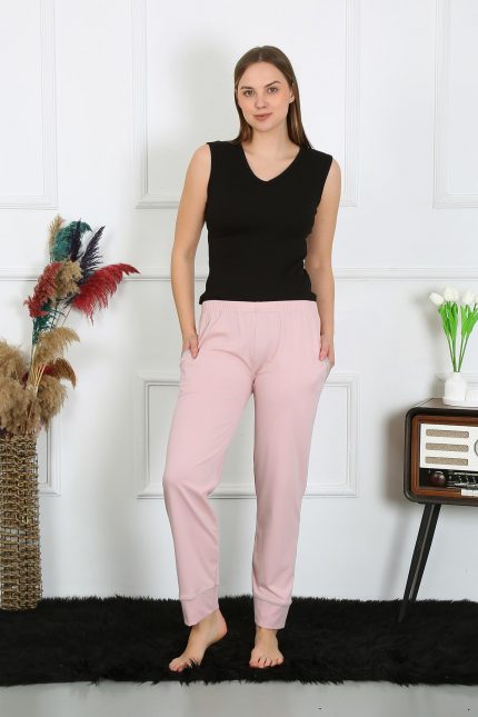 Modelisse - Kadın Pamuk Penye Cepli Tek Alt Pijama Pudra 27512