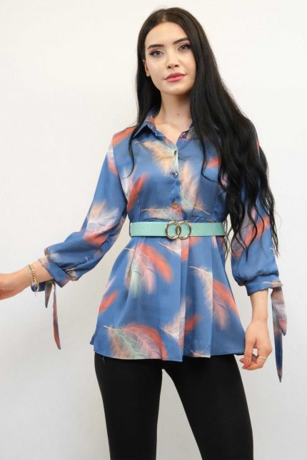 Modelisse - Kemerli Gömlek Tunik İndigo