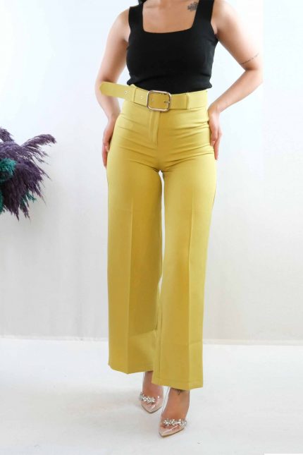 Modelisse - Kemerli Pantolon Yağ Yeşili