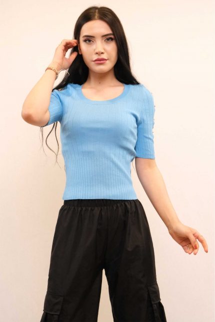 Modelisse - Kolları Taşlı Triko Bluz Mavi