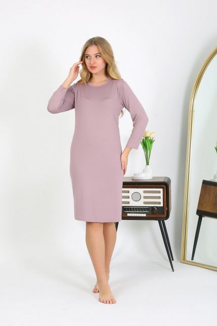 Modelisse - Pamuk Ev Elbisesi Tunik Gecelik Pudra 13132
