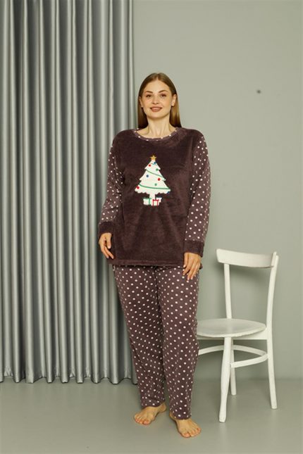 Modelisse - Welsoft Polar Kadın Büyük Beden Mürdüm Pijama Takımı 808048