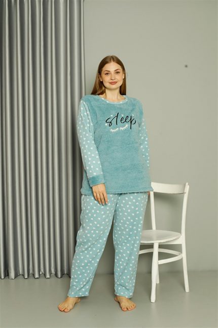Modelisse - Welsoft Polar Kadın Büyük Beden Su Yeşili Pijama Takımı 808046