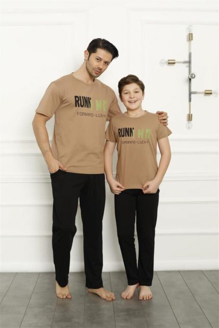 Modelisse - Baba Oğul Bej Aile Pijama Takım Ayrı Ayrı Satılır 50102
