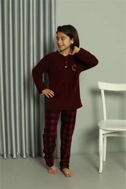 Modelisse - Erkek Çocuk WelSoft Polar Bordo Pijama Takımı 20549