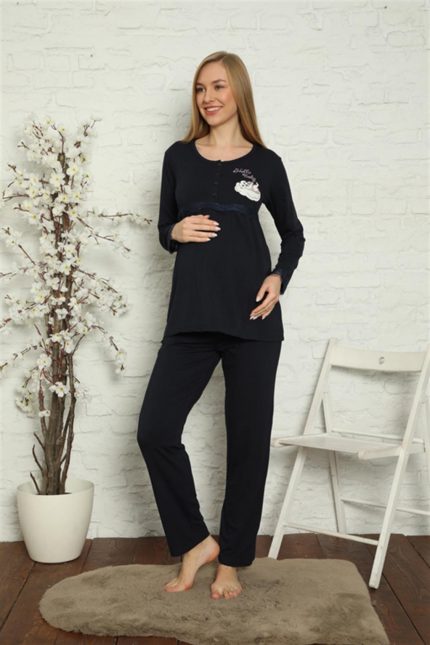 Modelisse - Kadın Hamile Lohusa Lacivert  Pijama Takımı 45201