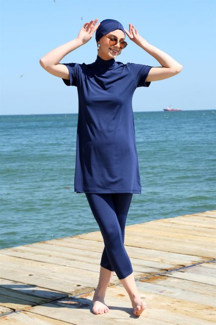 Modelisse - Kısa Kol Lacivert Yarım Tesettür Mayo 33015