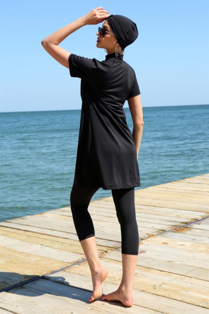 Modelisse - Kısa Kol Siyah Yarım Tesettür Mayo 33015