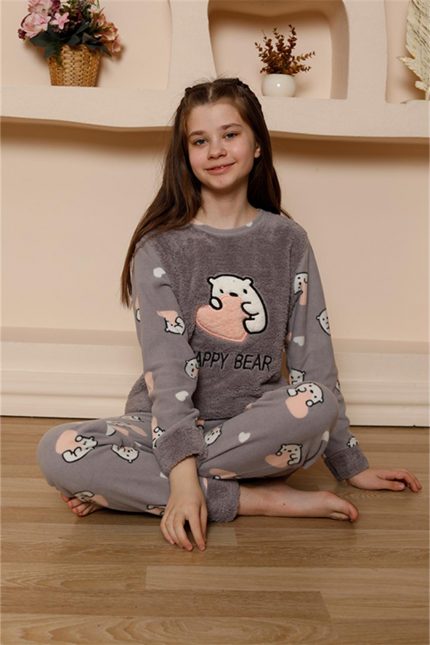 Modelisse - Kız Çocuk WelSoft Polar Gri Pijama Takımı 20523