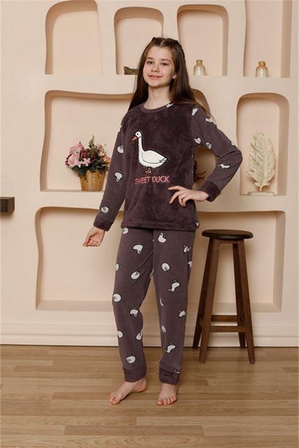 Modelisse - Kız Çocuk WelSoft Polar Mürdüm Pijama Takımı 20525
