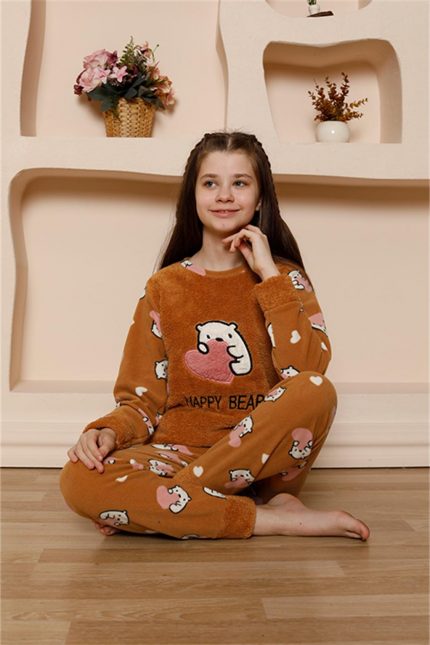 Modelisse - Kız Çocuk WelSoft Polar Sütlü Kahve Pijama Takımı 20523