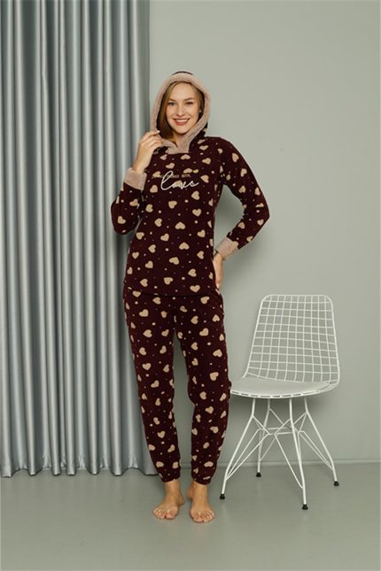 Modelisse - Welsoft Polar Kadın Kapşonlu Pijama Takımı 8513