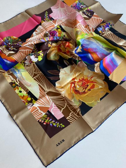 Aker Defolu Tivil İpek Eşarp 40782 Siyah Karışık Desen