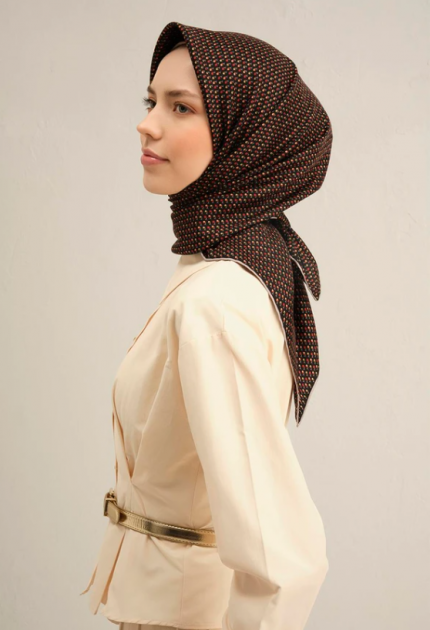 Armine Sura İpek Eşarp 9307-34 Siyah Karışık Desen