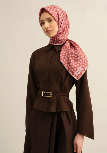 Armine Sura İpek Eşarp 9321-31 Pudra Karışık Desen