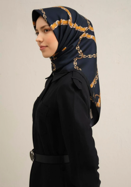 Armine Sura İpek Eşarp 9346-52 Lacivert Karışık Desen