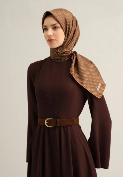 Armine Sura İpek Eşarp 9307-80 Kahverengi Karışık Desen