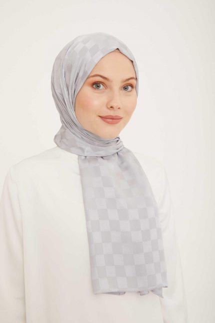 Armine Trend Jakarlı Gümüş Dama Desen Diamond şal 2-3367