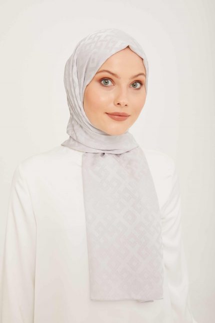 Armine Trend Jan Jan Gümüş Geometrik Desen Jakar Şal 5-3128