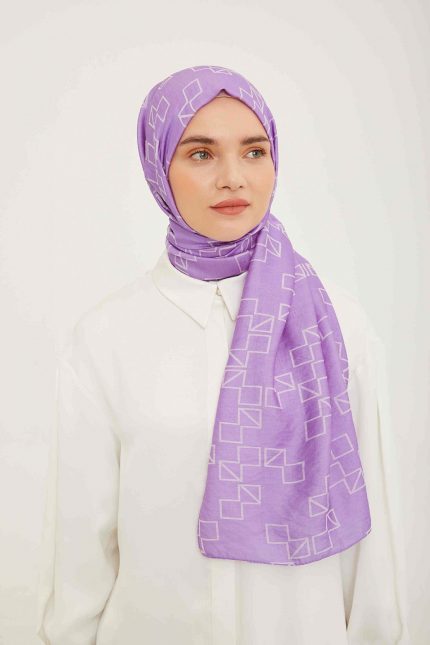 Armine Trend Mor Geometrik Desen Pure Lina Şal 15-22027