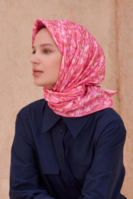 Belli Tivil İpek Eşarp 4103-80 Pembe Karışık Desen